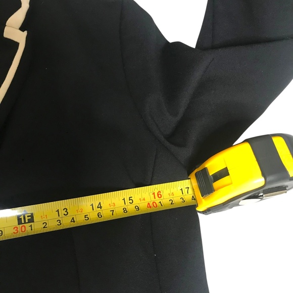 Women’s Black Blazer with White Piping Trim • Tailored 2-Button Jacket - Picture 10 of 12